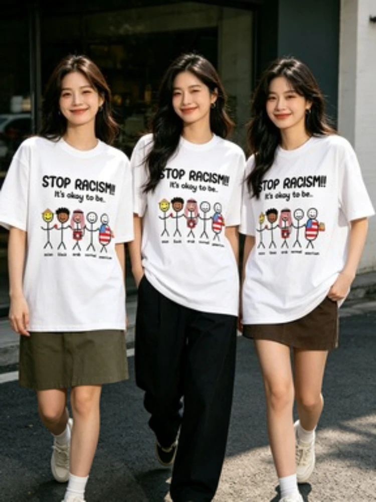Stop Racism It's Okay To Be Asian Black Arab Normal American Funny Anti-Racism Tee Short Sleeve O-Neck T-Shirt Summer Streetwear