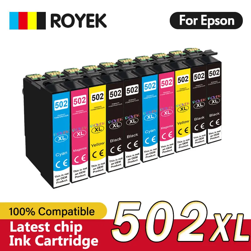 

ROYEK 502XL T502 XL Ink Cartridge Compatible For Epson Expression Home XP-5105 XP5100 Workforce WF-2860 WF-2865DWF Printer