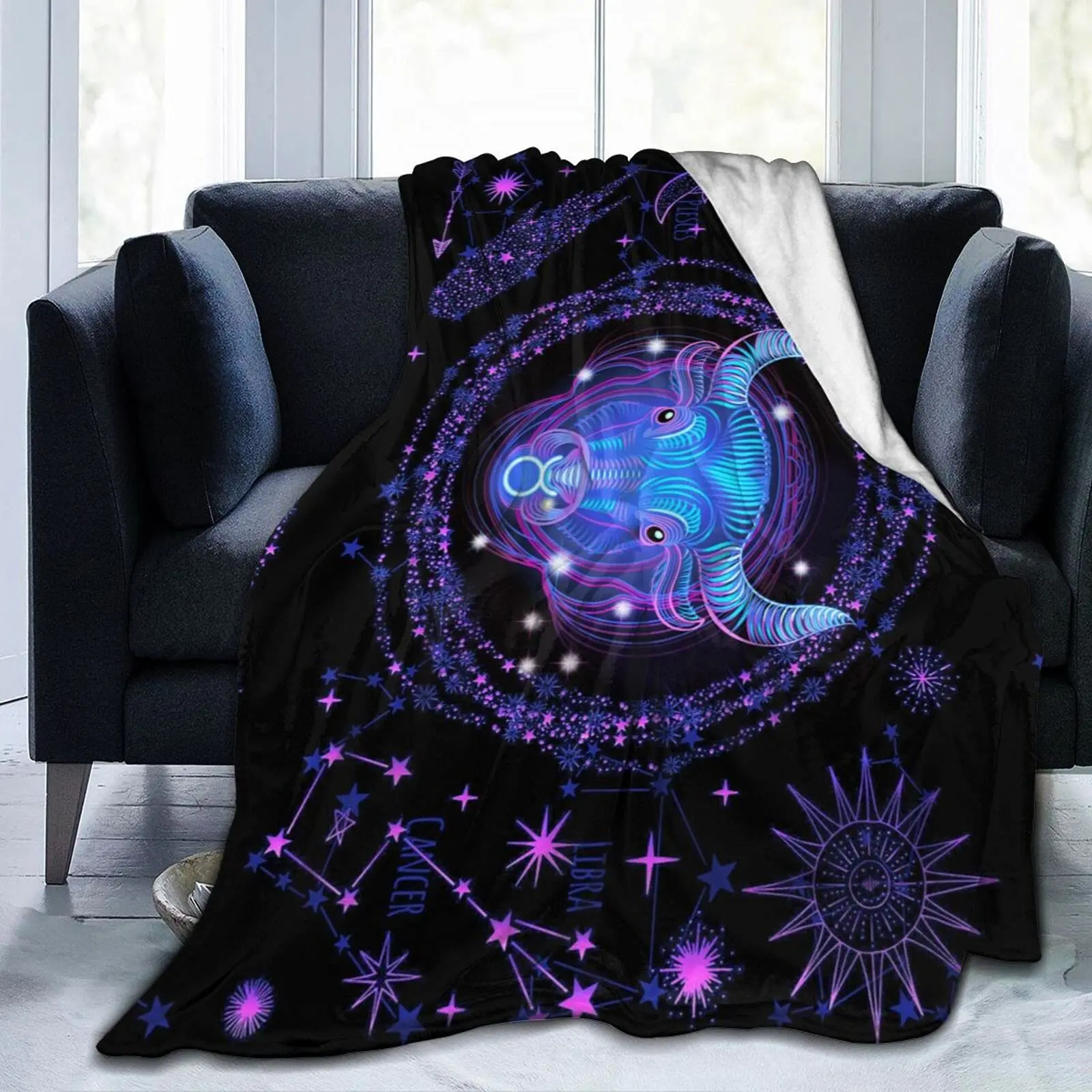 Aquarius Throw Blanket Flannel Constellations Blanket Warm Soft 12 Horoscope Astrology Throw Blankets Constellation Theme Gifts