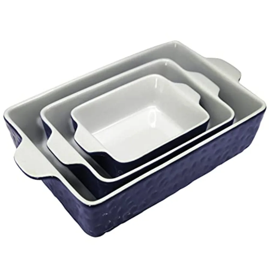 

3-Piece Ceramic Casserole Dishes for Oven - Heavy Duty Rectangular Lasagna Baking Pans w/ Premium Nonstick Coating and Handles