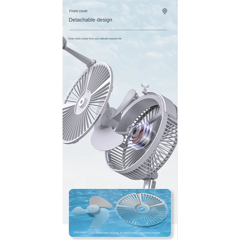 Portátil Folding Piso Retrátil Baixo Ruído Spray Fan, Bedroom Desk Cooling, Outdoor, Controle Remoto, 7200mAh, Verão