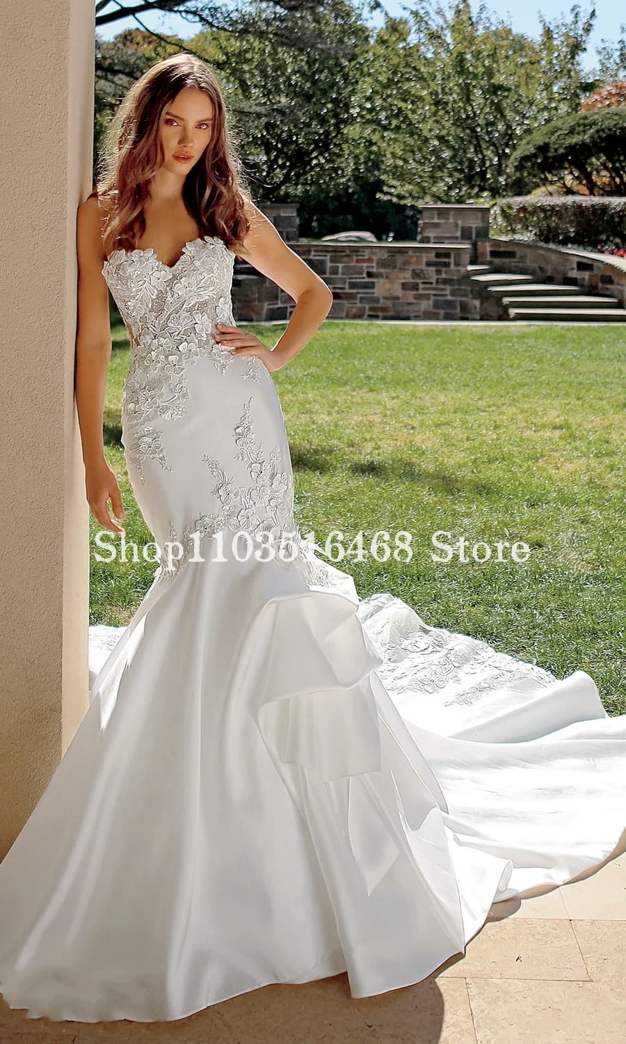 Abito da sposa a sirena elegante avorio 2024 lussuoso scollo a cuore guaina Appliqué abito da sposa personalizzato Robe De Mariée