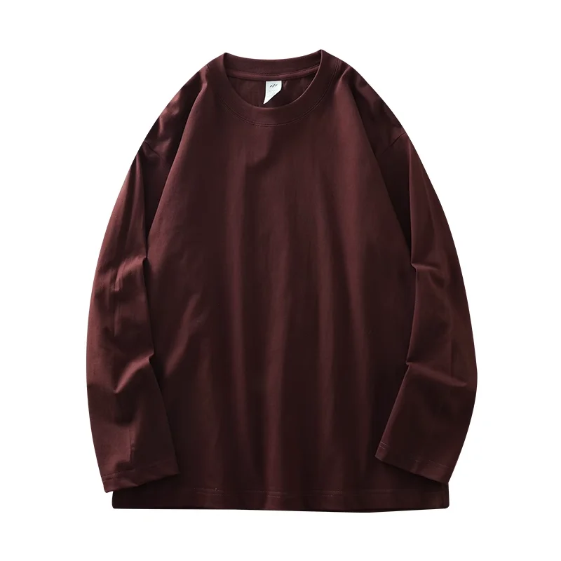 DUKEEN Herren 260G Langarm-T-Shirts 2025, Frühling, reine Baumwolle, einfarbig, Basic-Unterhemd mit Rundhalsausschnitt, lockere Oberteile für Herren, 11 Farben