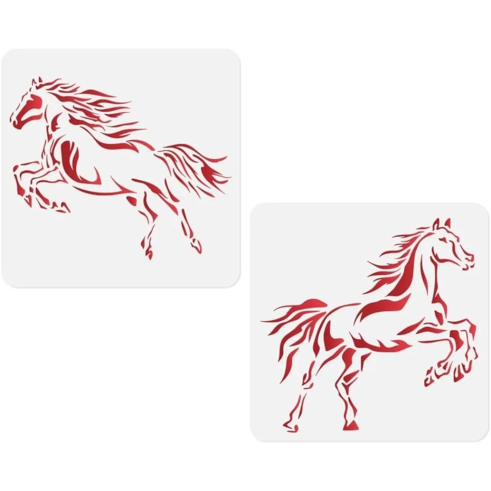 2Pcs Horse Wall Stencil for Painting 11.8 x 11.8 Inch Art Drawing DIY Crafts Reusable Stencil for Painting on Wood Fence