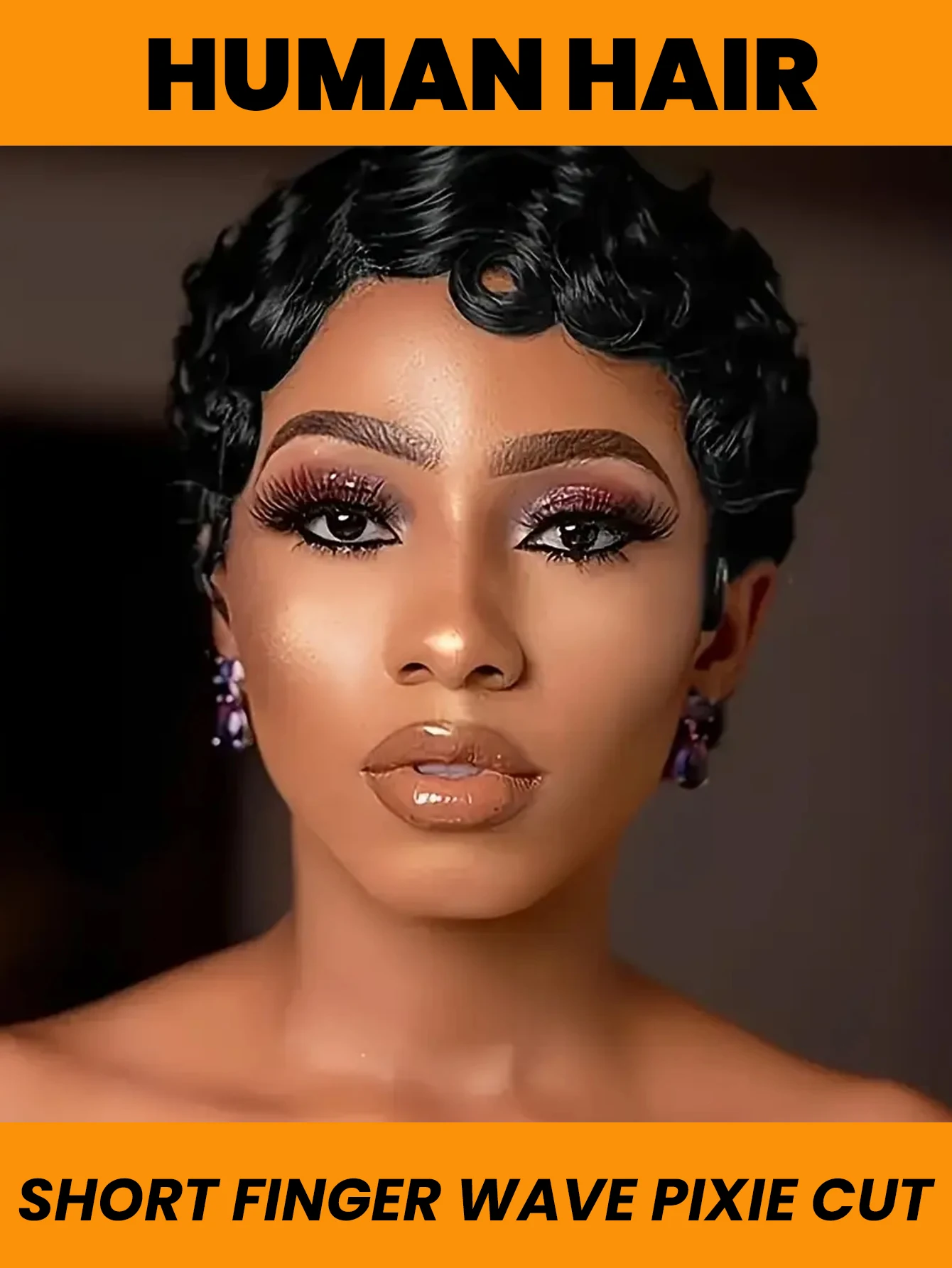 Black Finger Wave Short Human Hair Wig Full Machine Made No Lace Wig Retro 20s Flapper Style Short Wigs For Black Women Daily Halloween Party