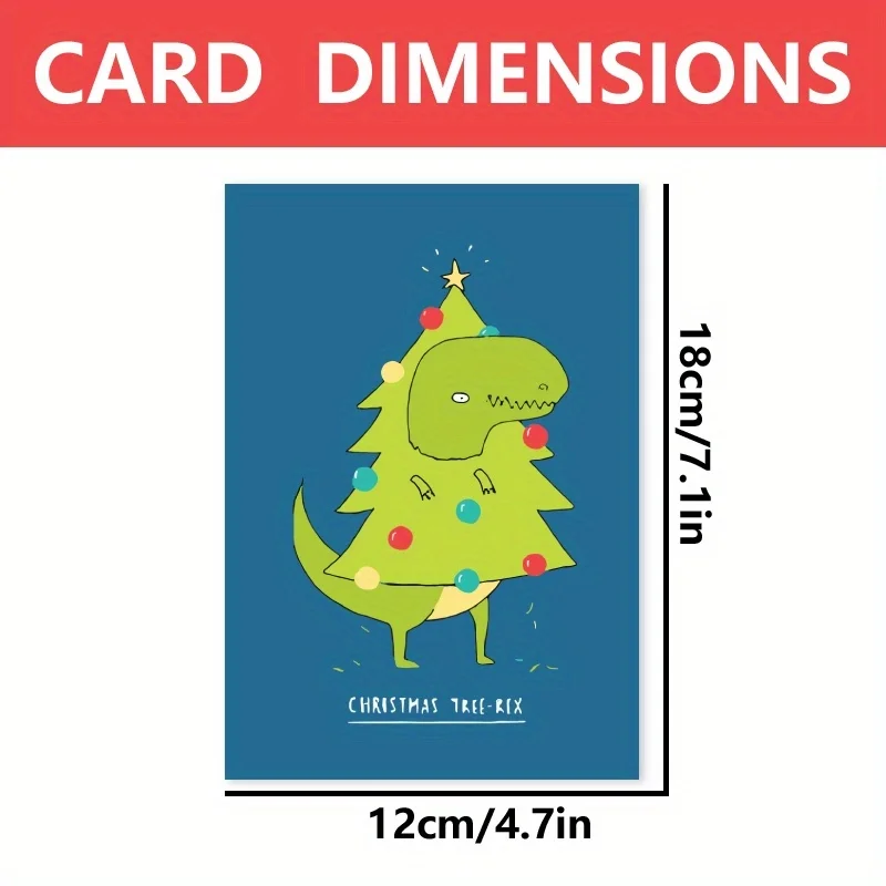 1pc, Happy Christmas Time Card, Merry and Bright Christmas Card, December Christmas Card, Funny Dinosaur Christmas Card