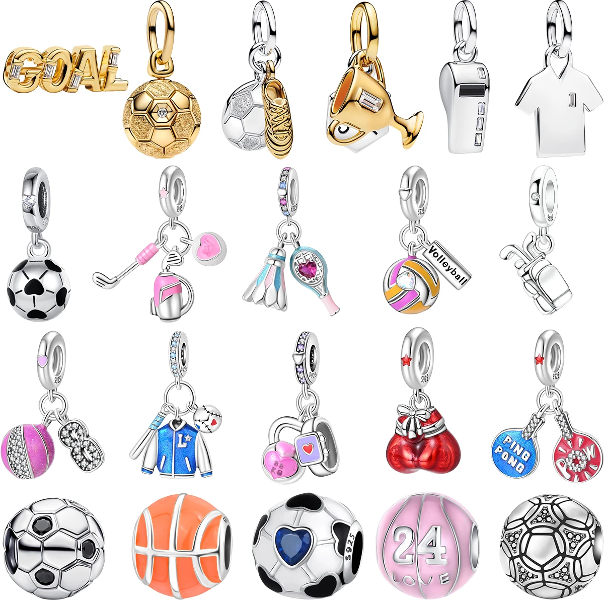 Pingentes de Prata Esterlina 925 Originais, Contas de Futebol e Basquete, Brincos, Pingentes, Pulseiras, Colares, Joias DIY para Mulheres, Presente