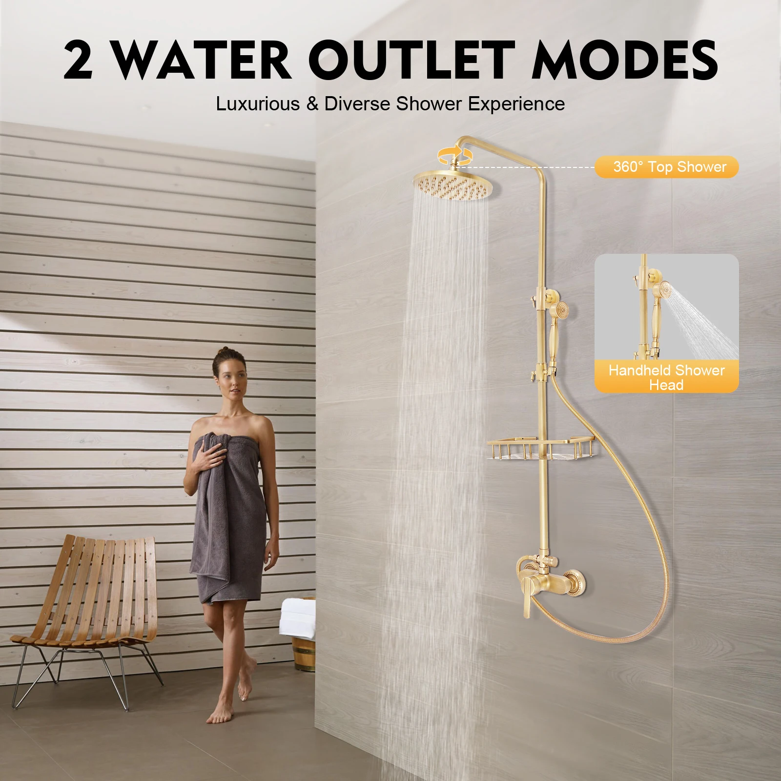 Badezimmer-Duscharmatur-Set Regenduschsystem mit Ablage für Zuhause und Hotel, 2 Wasserauslassmodi, Höhenverstellbar – Detail 3