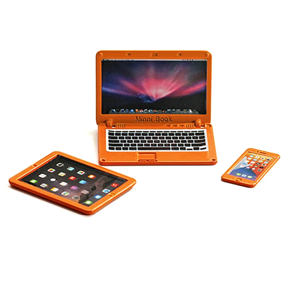 1/12 Dollhouse Miniature Accessories Mini Mobile Phone Notebook Tablet PC Pad Set Model for Doll House  Home Decoration ob11 bjd