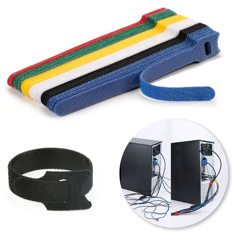 30 pz/set Nylon Cable Cord Tie Strap Hook And Loop Sticky Backed Tape Winder Wire Tidy Organizer Cord Protector