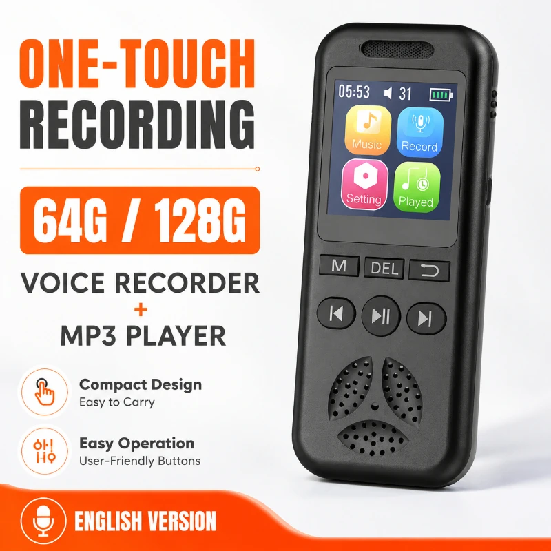 128G One-Click Portable Recording Pen Multifunctional MP3 Audio Recorder for Meeting Conversation Digital Recording Pen