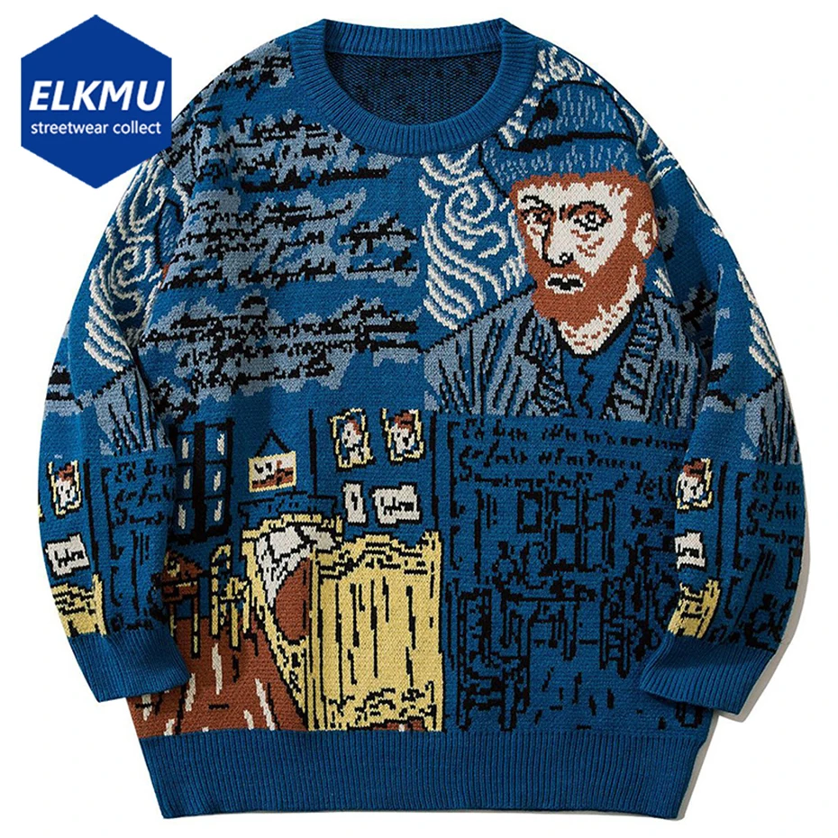 

Vintage Oversized Men Sweaters Graffiti Graphic Y2K Sweaters Knit Jumpers Streetwear Harajuku Hip Hop Sweaters