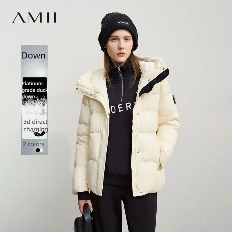 

Amii Down Coats 2025 Winter New Hooded Turtleneck Women's Down Jacket Loose Warm Windproof Medium And Long Thick Jacket 12524133