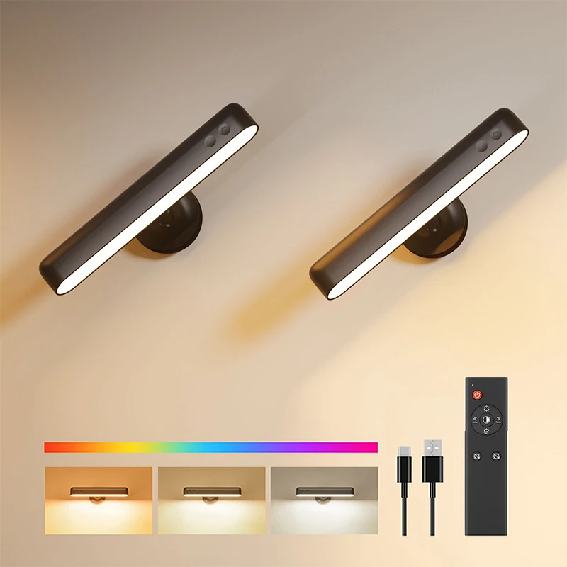 

Магнитные светодиодные настенные светильники с зарядкой, многоцветный RGB с дистанционным управлением, затемнение, вращение на 360 градусов, гостиная, спальня, прикроватный настенный светильник