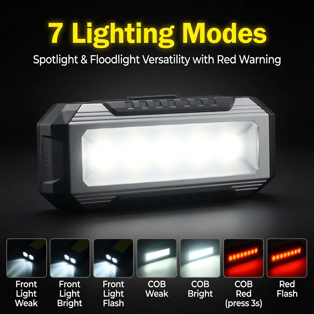 1200LM LED Work Light, COB Magnetic Inspection Light, 4000mAh USB Rechargeable, 7 Modes Portable for Car Repair & Emergency