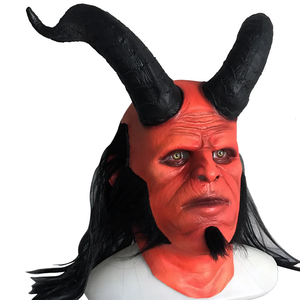 Movie Hellboy Mask Cosplay for Adult, Rise of the Blood, Queen Ox Horn Mask, Latex Gloves, Hand Gauntlet, Halloween Party Props