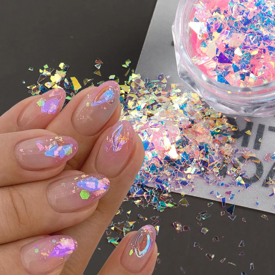 12 Colors Aurora Ice Nail Glitter Sequins Holographic Iridescent Broken Glass Ultra-thin Nail Flakes DIY Manicure Paillette