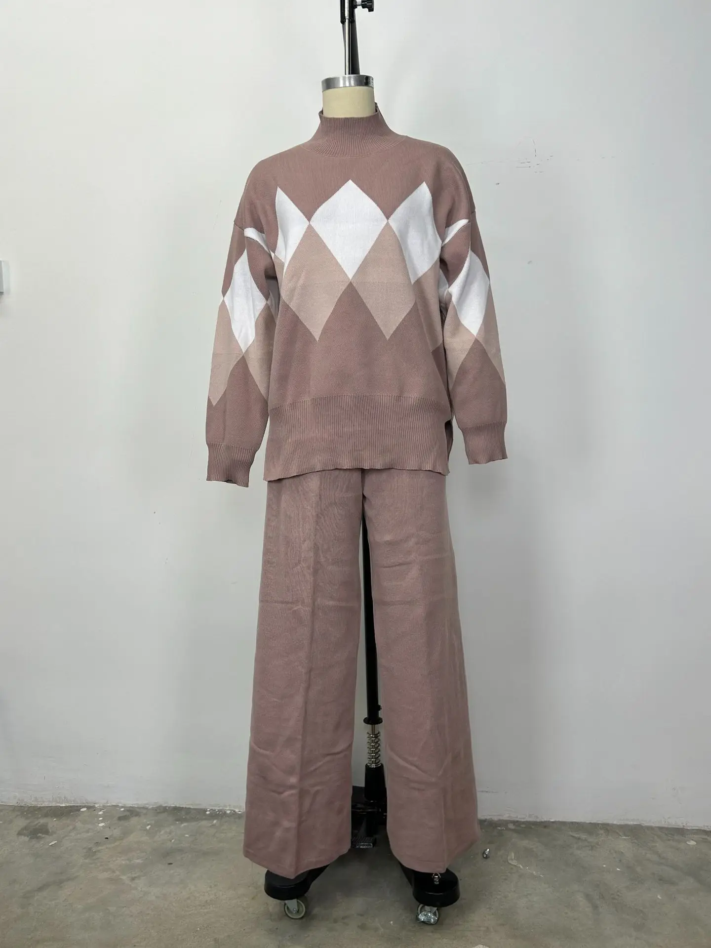 Sweater Suit Women Knitted 2 Piece Sets Pullover Turtleneck Top Wide Leg Pants Outfits Autumn Winter Knitwear Trousers Ensemble view 6