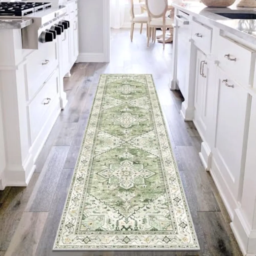 

Washable Runner Rug 2x8 NonSlip Boho Hallway Rug Runner with Rubber Backing Stain Resistant Low Pile Faux Wool Distred Carpet