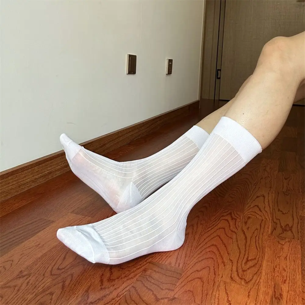 Thin Nylon Mens Crew Socks Striped Professional Formal Style Comfortable Mid Calf Length Essential For Suit Footwear GENT MUBEN