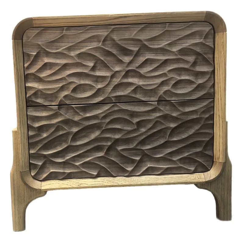 Solid wood bedside table, household simple bedroom storage multi-drawer carbonized poplar bedside storage cabinet