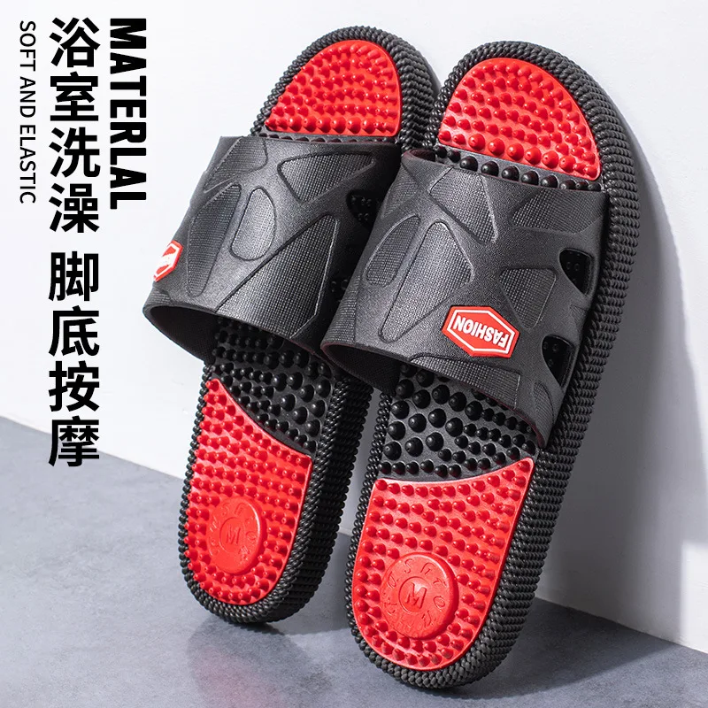 Men Bathroom Slippers Massage Sole Quick-drying Shower Hollow Out Indoor Soft Slippers PVC Shoes Anti-Slip Flip Flops Men Women