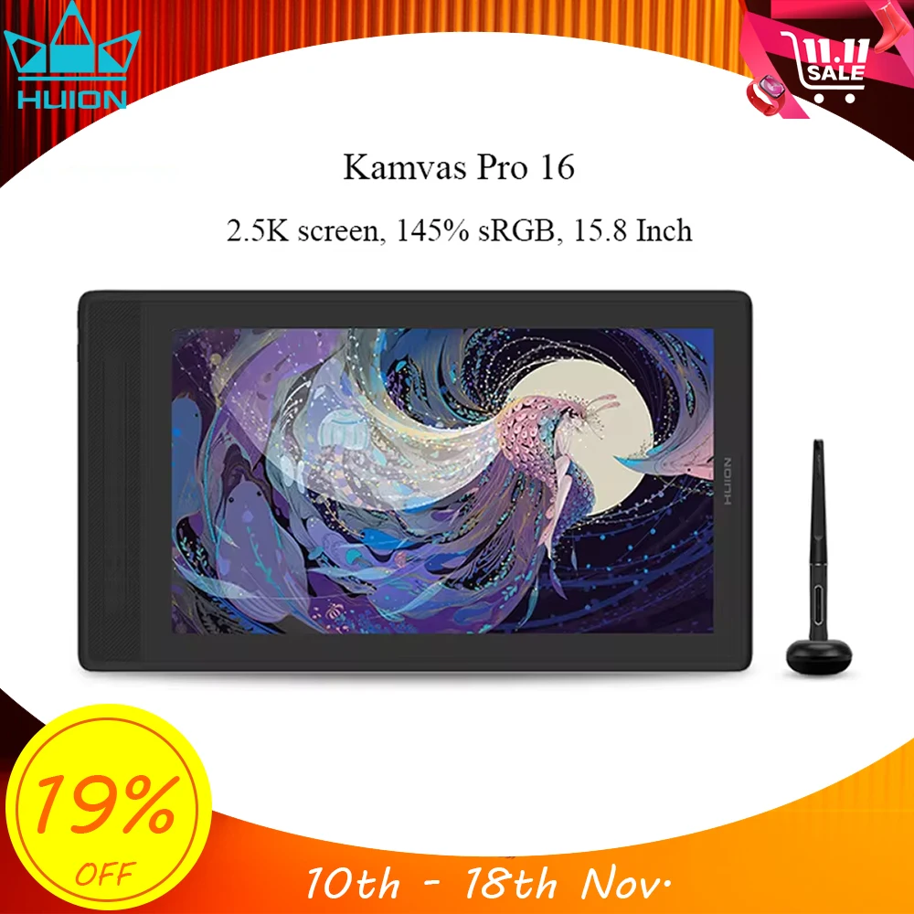 

Графический планшет HUION Kamvas Pro 16, 2,5 K, 145% sRGB, 15,8 дюйма