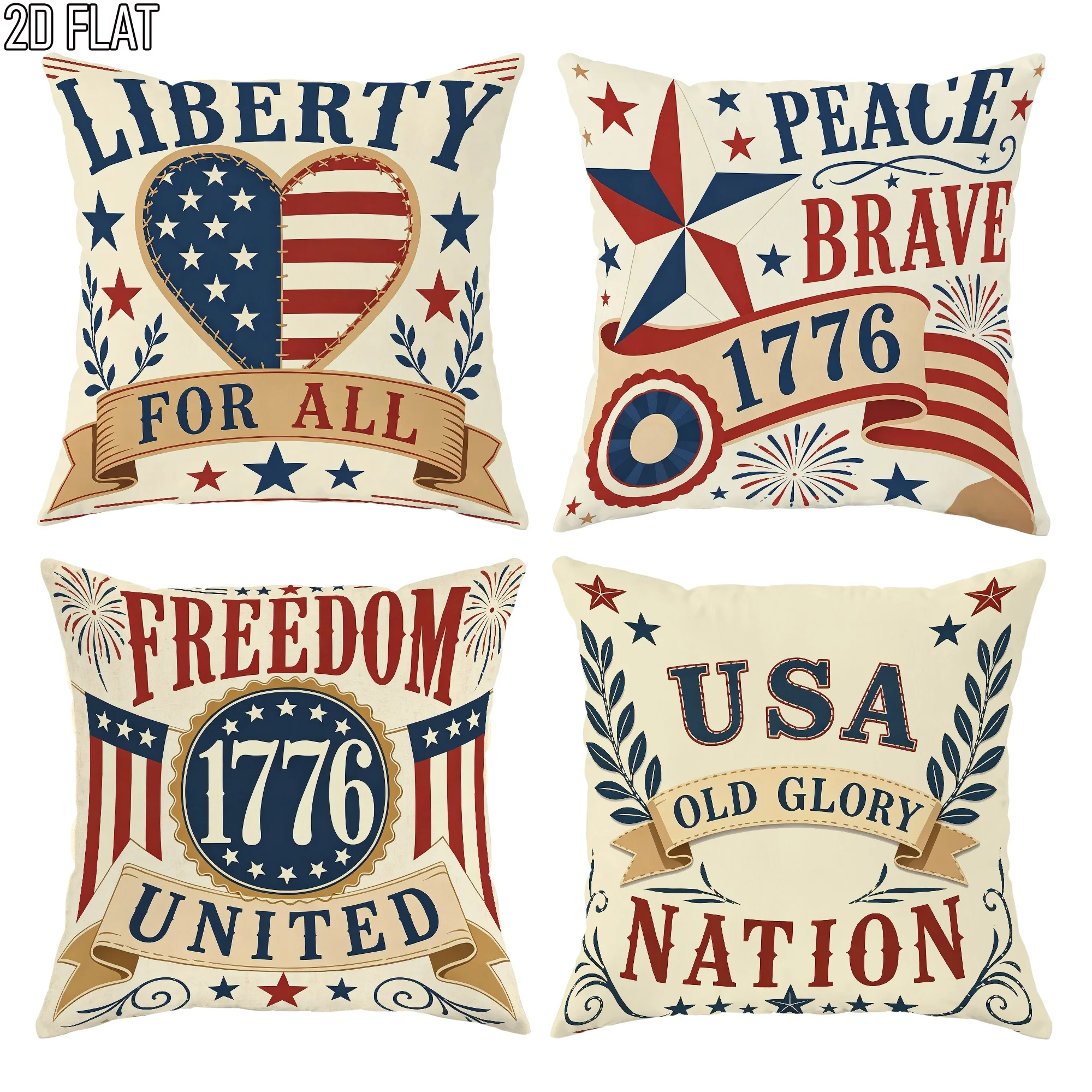 American Patriotic Pillowcase Throw Cushion Cover USA Flag Decor Americana Liberty Freedom History 1776 Home Decor Accent