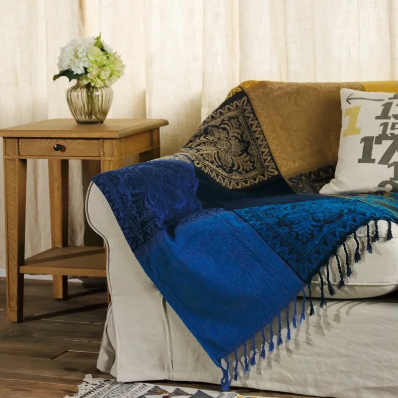 150x190/220x260cm Bohemian Chenille Blanket Retro Sofa Cover Decor Home Blankets Double-Sided Jacquard Tassels Bedspreads Cover