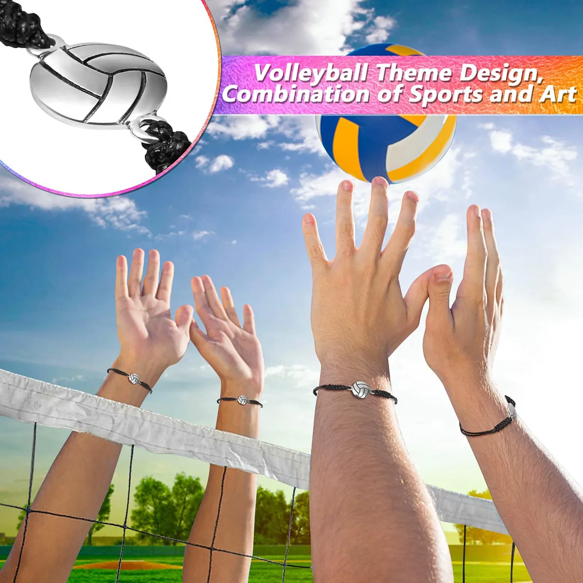 T27C 24 Piece Volleyball Bracelets, Volleyball Charm Bracelet, Braided String Bracelet with Volleyball Pendant Decoration