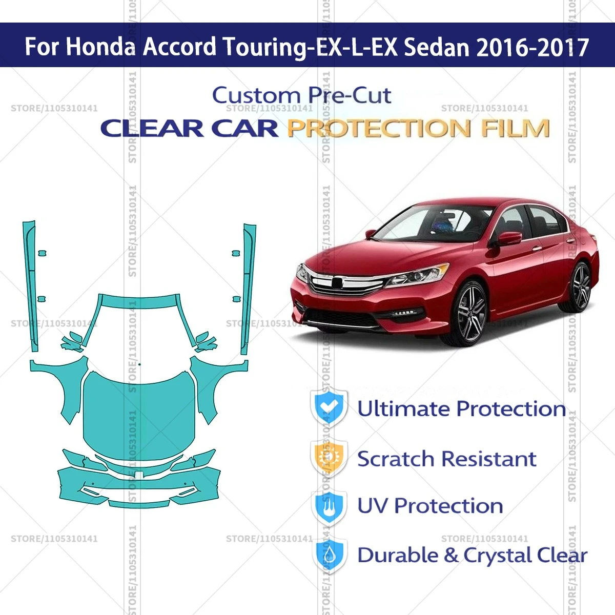 

Pre-Cut Paint Protection Film PPF Transparent Car Film Automotive PPF For Honda Accord Touring-EX-L-EX Sedan 2016-2017