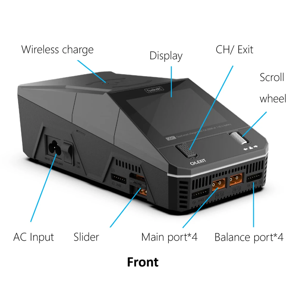 ToolkitRC Q6AC Intelligent Charger 4-Channel 1S 2S 3S 4S 5S 6S AC 400W DC 1000W XT60 Toy Model Car Lithium Battery Fast Charging