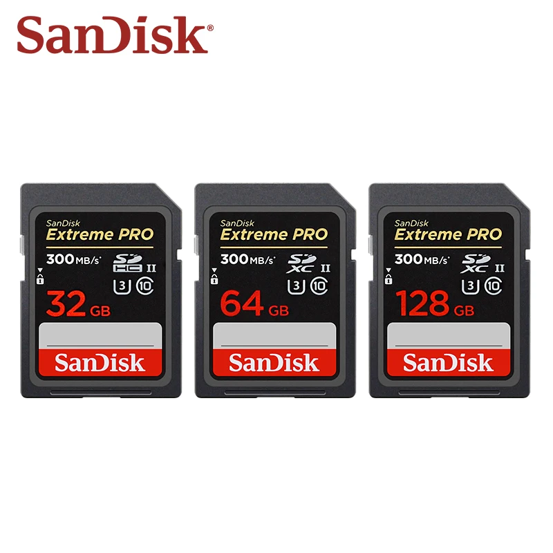 Original SanDisk Extreme Pro SD Memory Card Max 300MB/s UHS-II Flash Storage Card SDXC 64GB 128GB SDHC 32GB SD Card For Camera