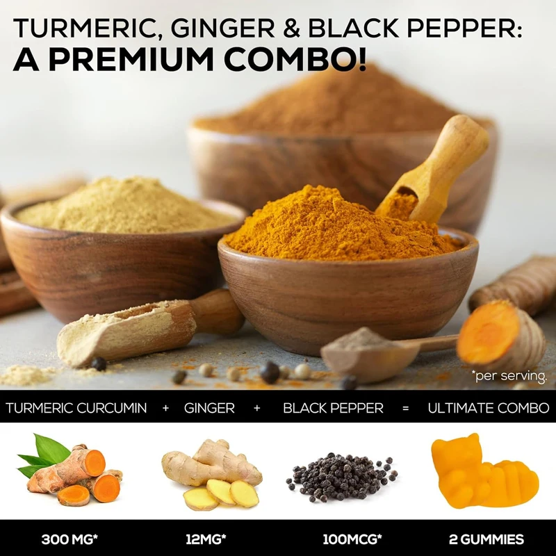 Turmeric and curcumin contain black pepper extract and ginger gummies, with high absorption and joint support -60 gummies