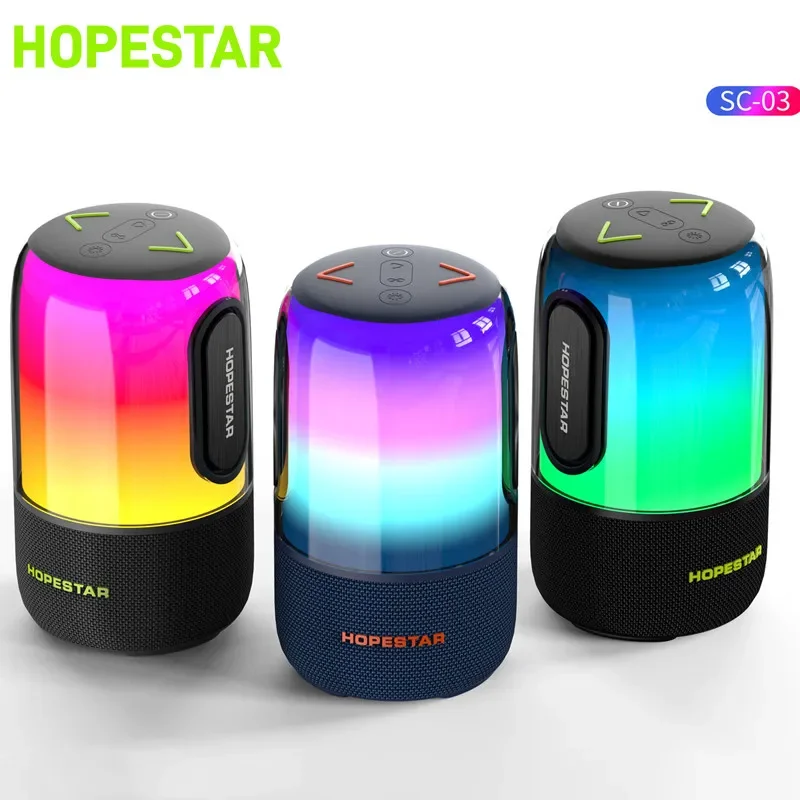 Hopestar-Bluetooth 360ワイヤレススピーカー,IPX6防水LEDフラッシュライト,屋外パーティーサウンドボックス,SC-03ステレオサラウンドサウンド