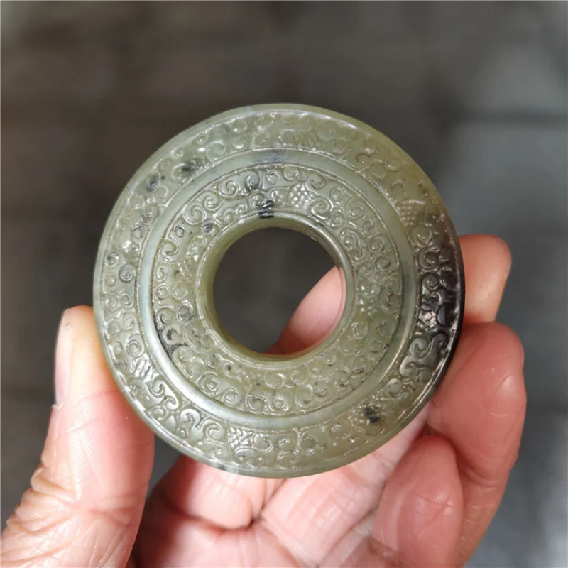Stone Antique Miscellaneous Natural Xiu Jade Vintage Craft Xiu Jade Double-Sided Cloud Pattern Round Ring Pendant Wholesale