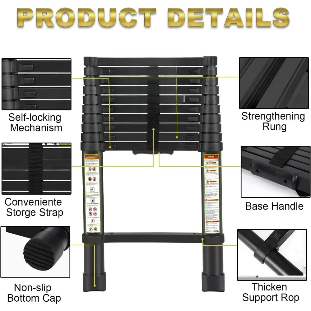 Deliladder Modern Telescopic Ladder DLT 3.2m Aluminum Folding & Extendable Working Height Max 4.1m EN131 Standard Home Use