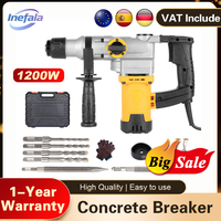Inefala 1200W Electric Hammer Multi-function Rotary Hammer Machine Electric Pick 800RPM Concrete Breaker Industrial Impact Drill