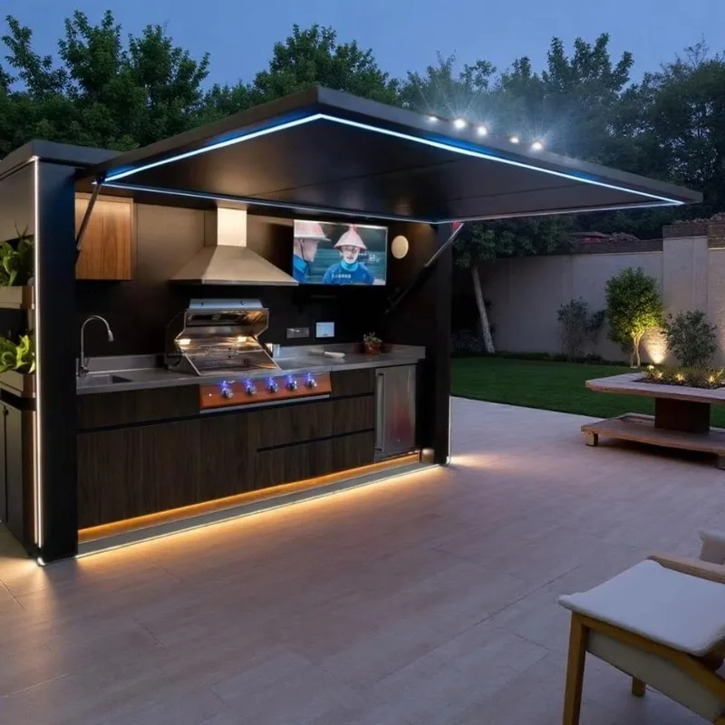 Garden Pod Outdoor Kitchen All Weather Stainless Steel Structure Built in BBQ Grill for Backyard Patio Custom