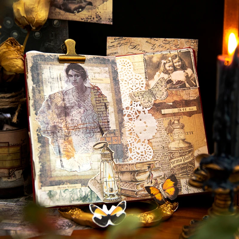 Yoofun 100 sheets Vintage Message Material Paper Dual-material Creative Collage Junk Journal Scrapbooking Decorative Memo Pad