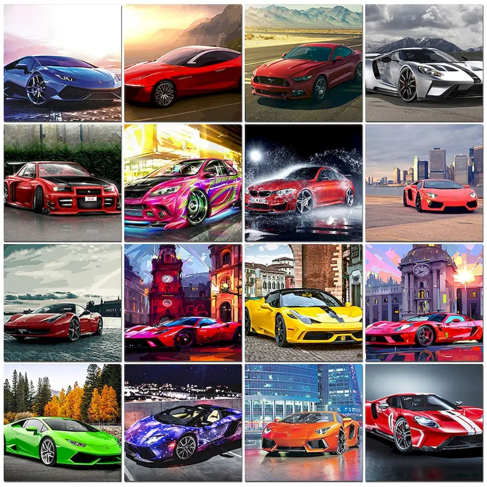 Pintura fotográfica personalizada por número para adultos sobre lienzo, coche deportivo, imagen artesanal de dibujo para colorear, pintado al óleo por número, decoración del hogar
