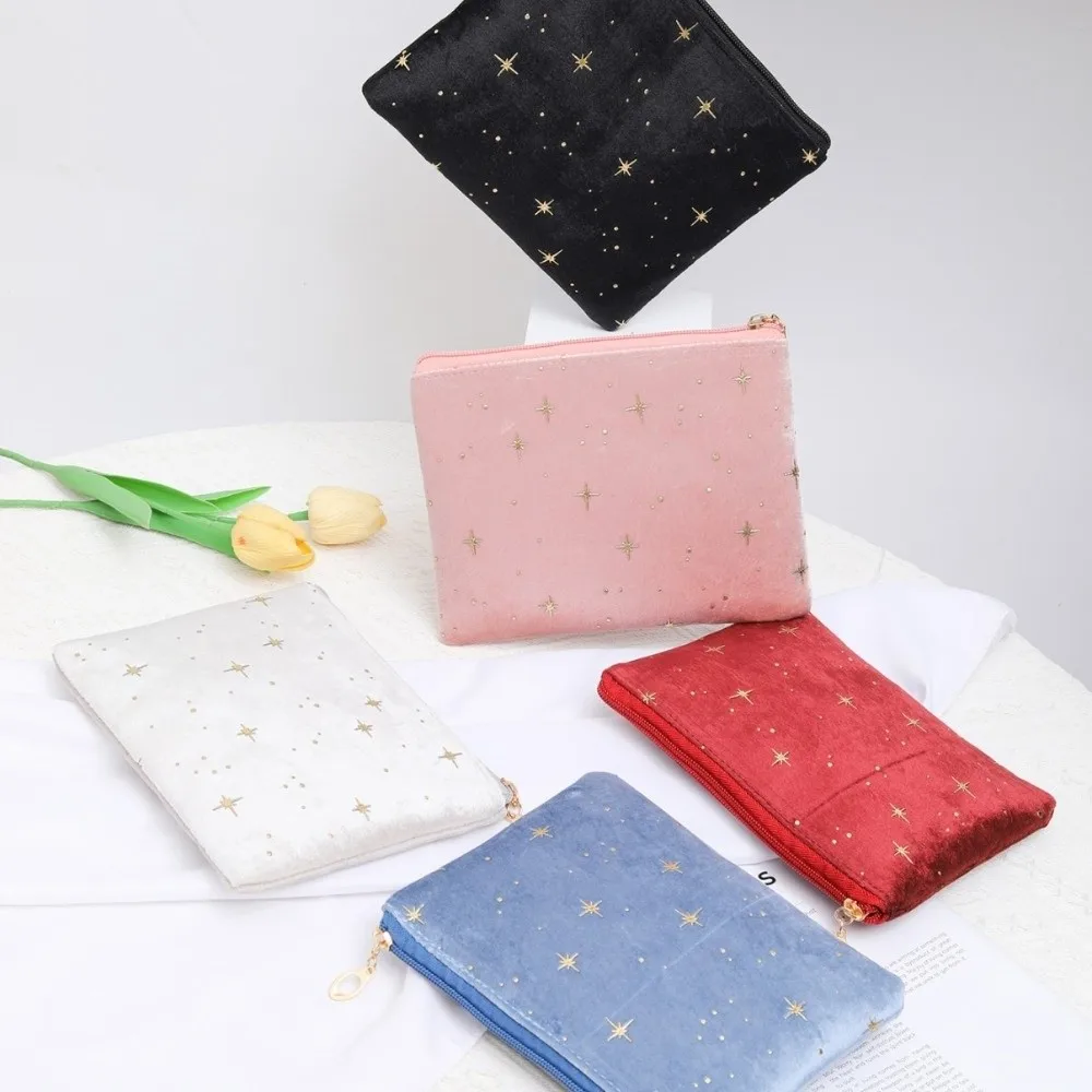 Fashion Portable Cosmetic Bag Hot Stamping Star Pattern Soft Velvet Make Up Storage Bag with Zipper Beauty Case Pouch