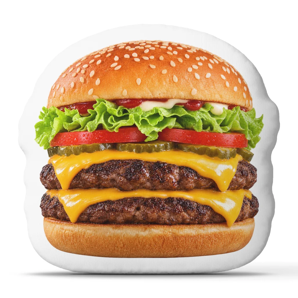 Double Cheeseburger Plush Pillow Hamburger Stuffed Cushion Fast Food Throw Pillow Kitchen Sofa Home Decor Gift for Foodies