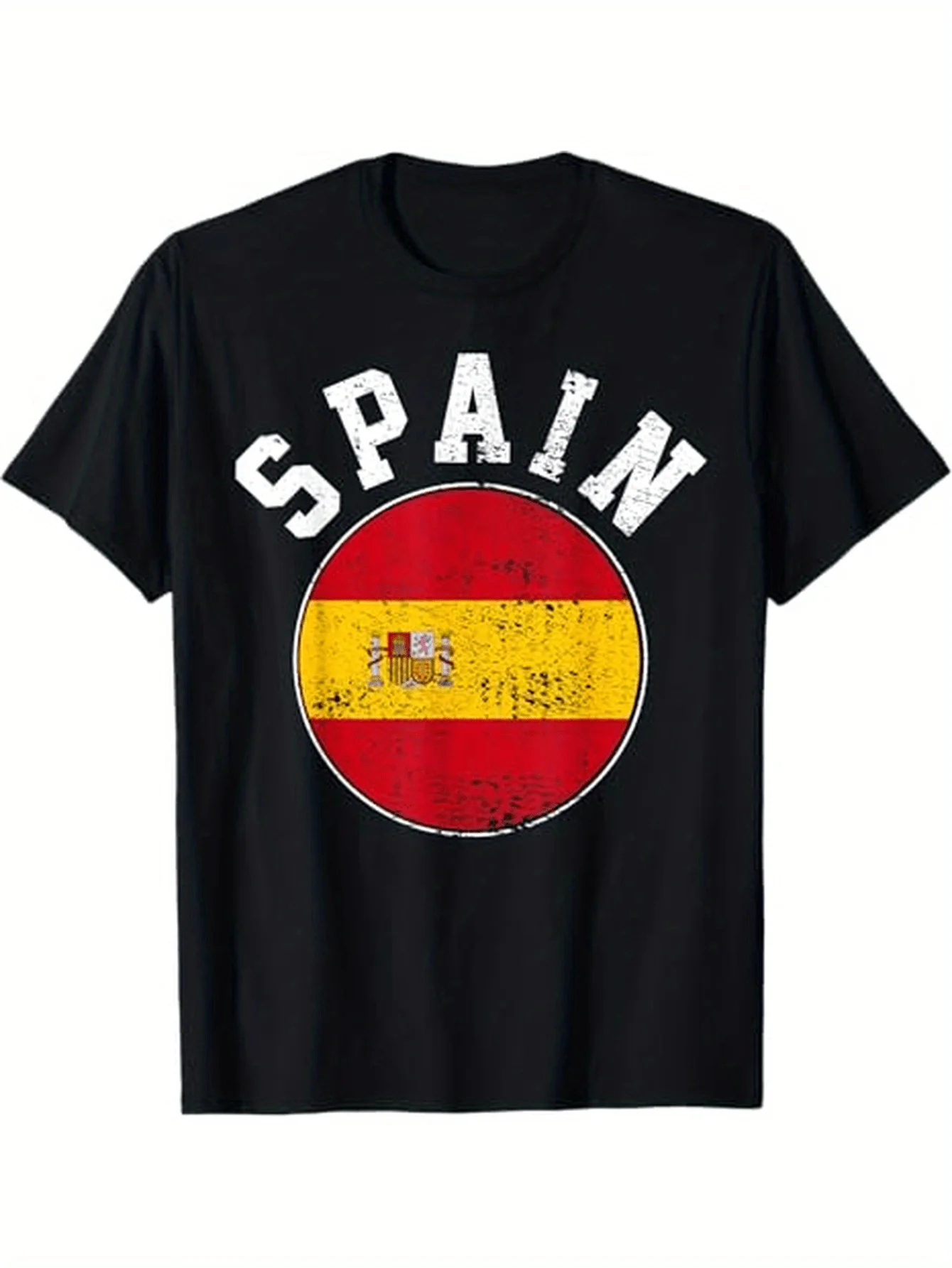 

Retro Spanish Flag Graphic T-Shirt 100% Cotton O-Neck Short Sleeve Summer Casual Mens T-shirt Streetwear