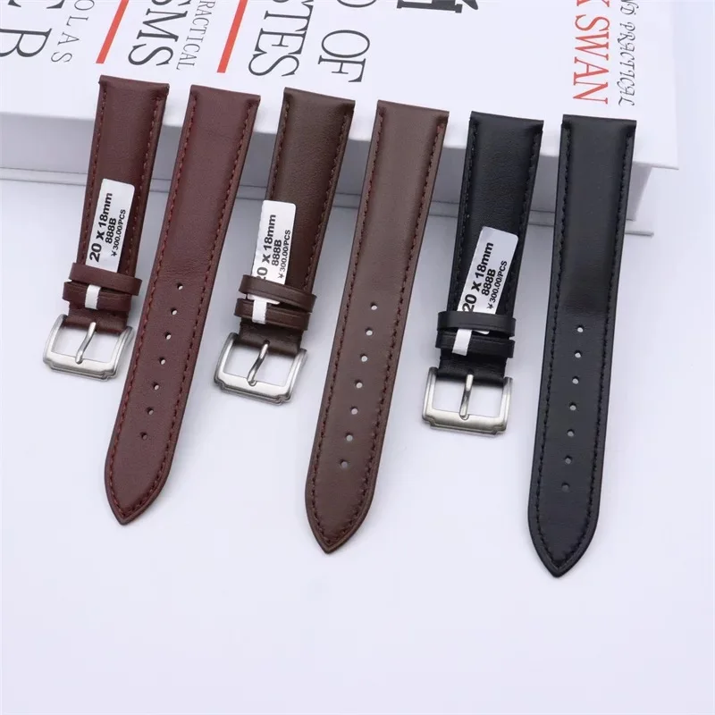 Unisex Thickened Genuine Leather Watch Strap - Pin Buckle, Black & Brown Fashion Accessory 12/14/16/18/19/20/21/22mm