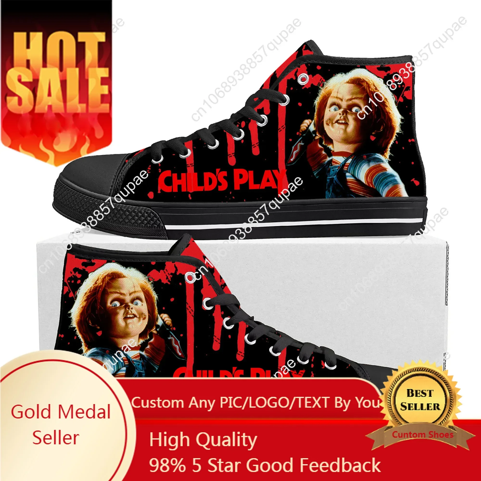 Horror Movie Childs Play Chucky High Top High Quality Sneakers Men Women Teenager Canvas Sneaker Casual Couple Shoes Custom Shoe