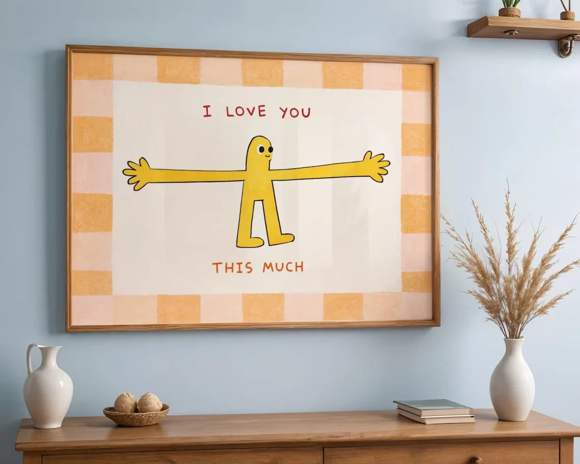 (No frame)I Love You This Much Wall Art Prints Cute Hug Illustration Romantic Gift for Couple Valentine’s Day Print Love Quot