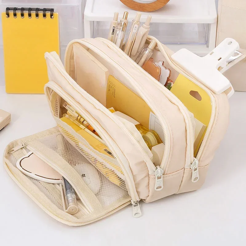 Saco de lápis estético de grande capacidade, estojo escolar, porta-canetas, bolsa com zíper, suprimentos para meninas e crianças