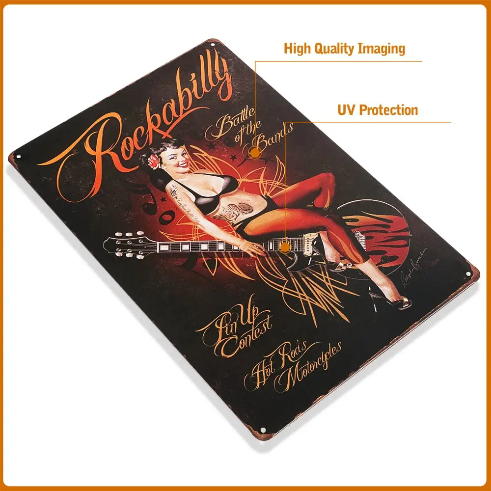 dingleiever-Rockabilly Metal tin Poster Vintage Home Decor Garage Wall Art pin up Sticker