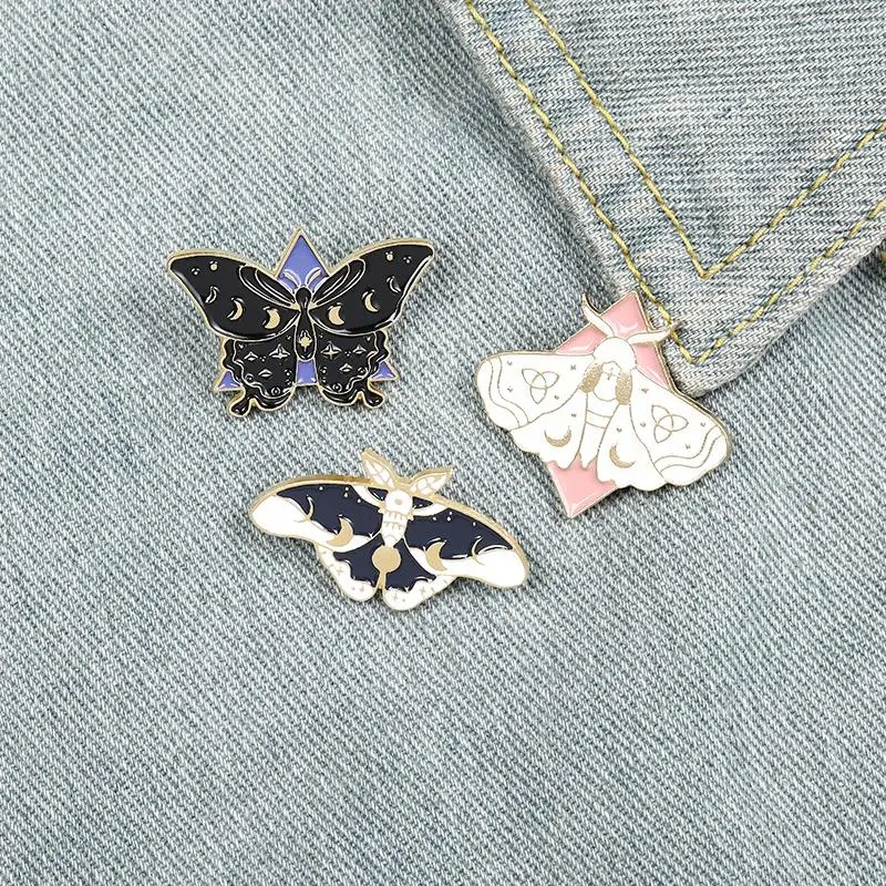 Pins Custom Moon Phase Brooch\ Bag Clothes Lapel Pin Gothic Badge Jewelry Gift for Kids Friends Moth Butterfly Enamel